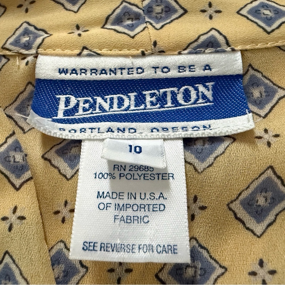 PENDLETON Provence Women’s Sz 10 Yellow Geometric V-neck Long Sleeves Blouse NWT - Picture 5 of 13